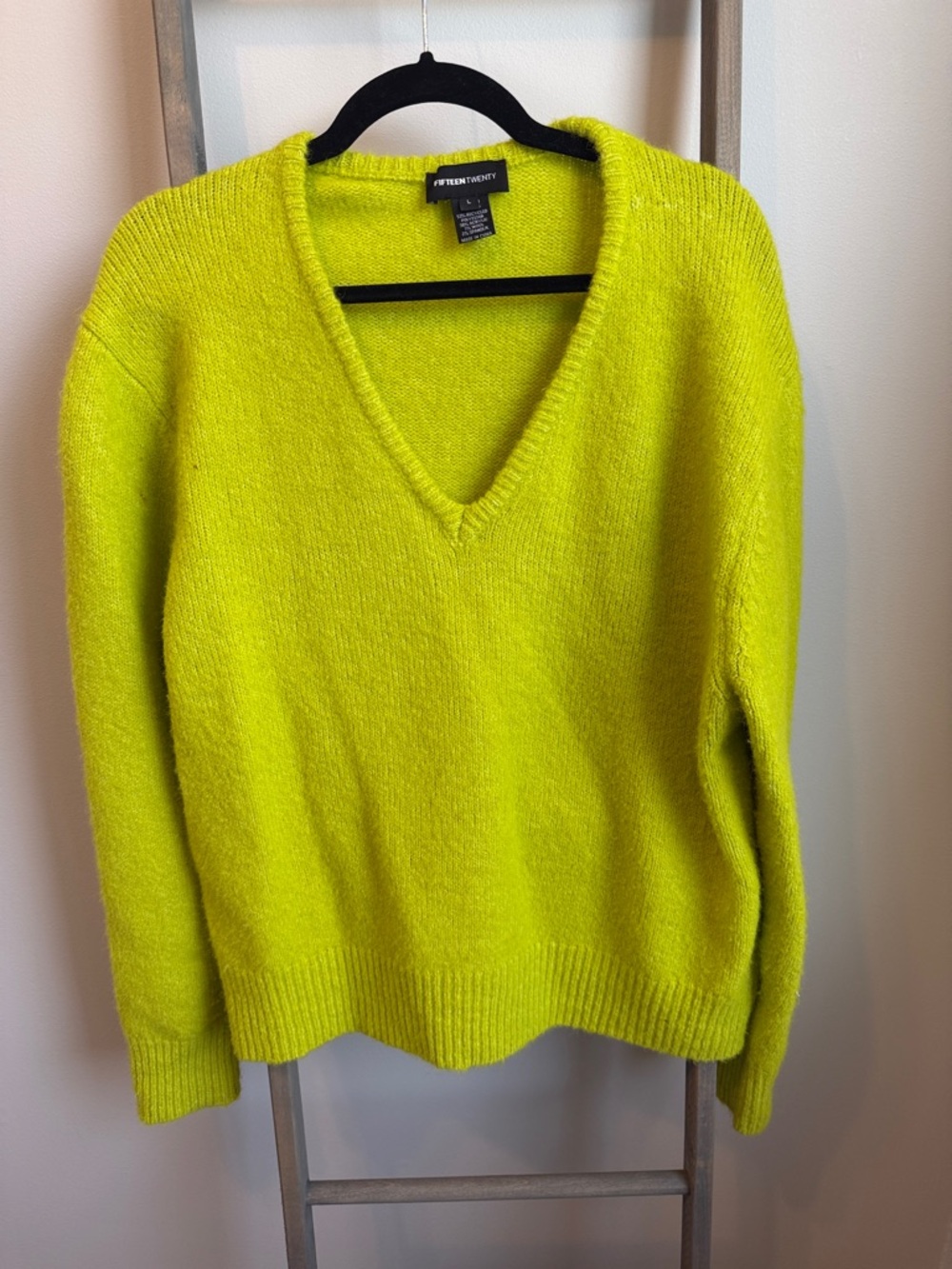 Fifteen Twenty V-Neck Sweater in Neon Lime